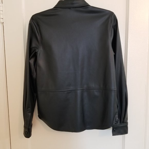 NWT H&M Women's size XS Vegan Leather Black Button-Down Shirt - Picture 4 of 14